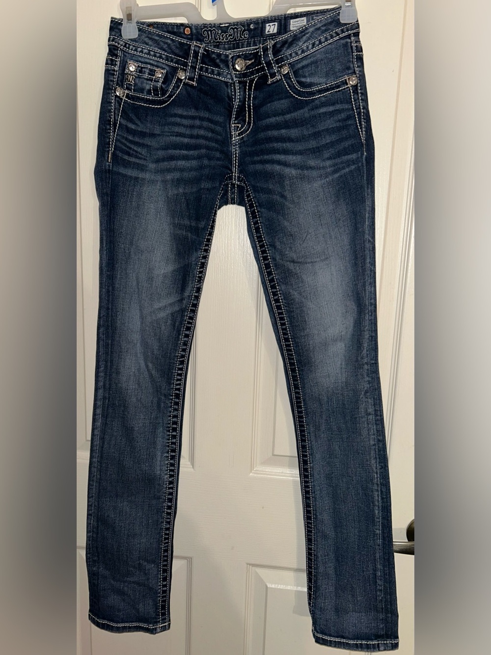 Miss Me Dark Blue Skinny Jeans with Contrast Stitching